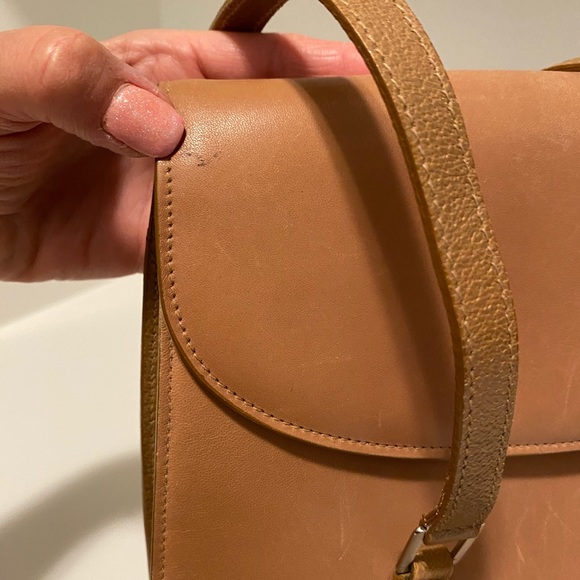 LEATHER MARK CROSS SHOULDER BAG CAMEL NUDE HANDBAG - Picture 8 of 15